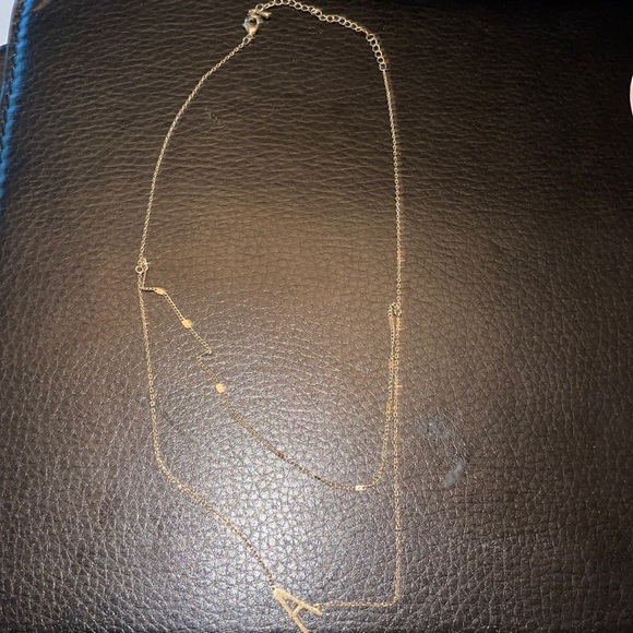 Letter A initial double chain brass gold necklace sanity Sorority birthday name - Picture 2 of 2